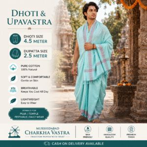 Khadi Dhuti & Dupatta Set ( Mint Green Dye )