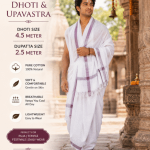 Khadi Dhuti & Dupatta Set (Cherry Border)